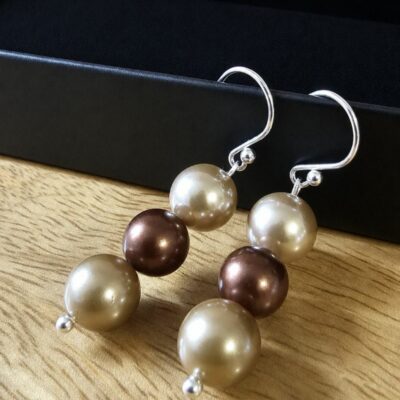 Pumpkin Spiced Paddock Pearl Drop Earrings in Sterling Silver - Darks