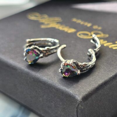 Dark Alchemy Heart Huggie Hoops in Sterling Silver