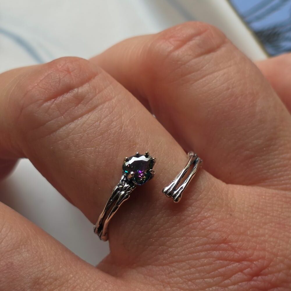 Dark Alchemy Open Adjustable Heart Ring in Sterling Silver - Image 2
