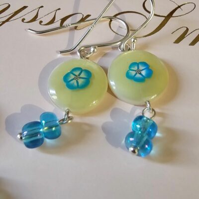 Forget Me Not Mother of Pearl Drop Earrings in Sterling Silver