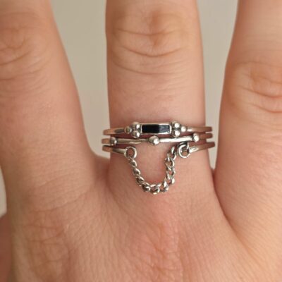 Gothic Promise Chain Mail Adjustable Open Ring in Sterling Silver