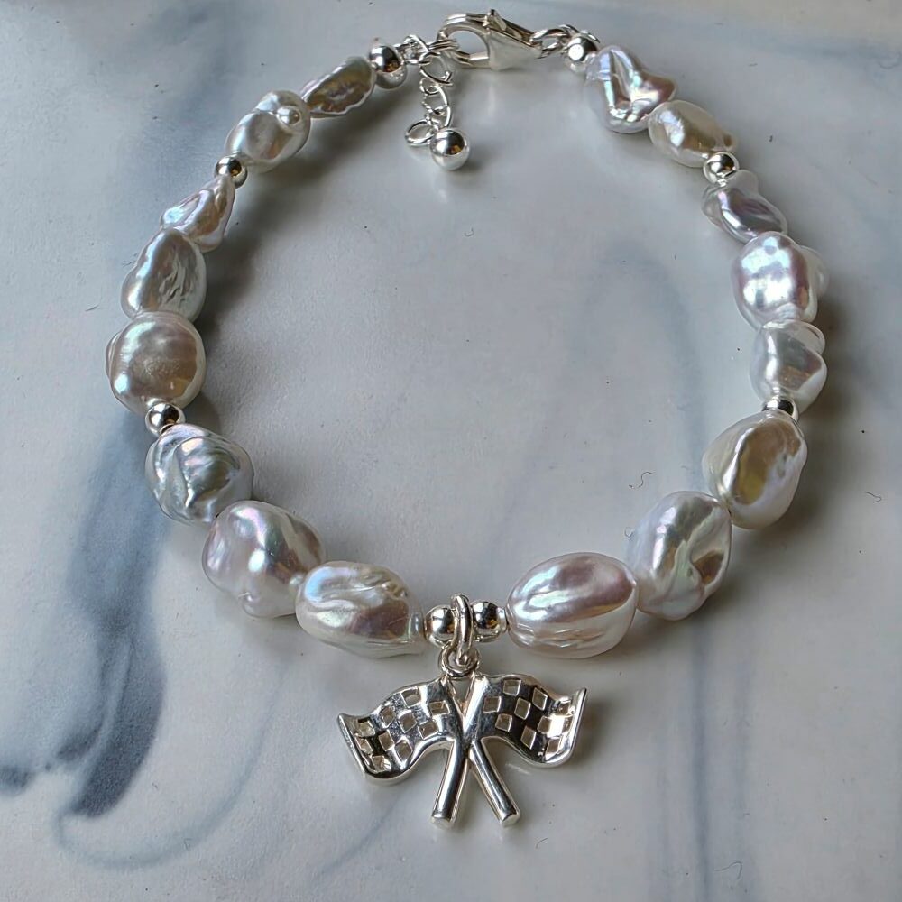 Hamilton Podium Organic Keshi Freshwater Pearl Double Flag Bracelet in Sterling Silver - Image 2