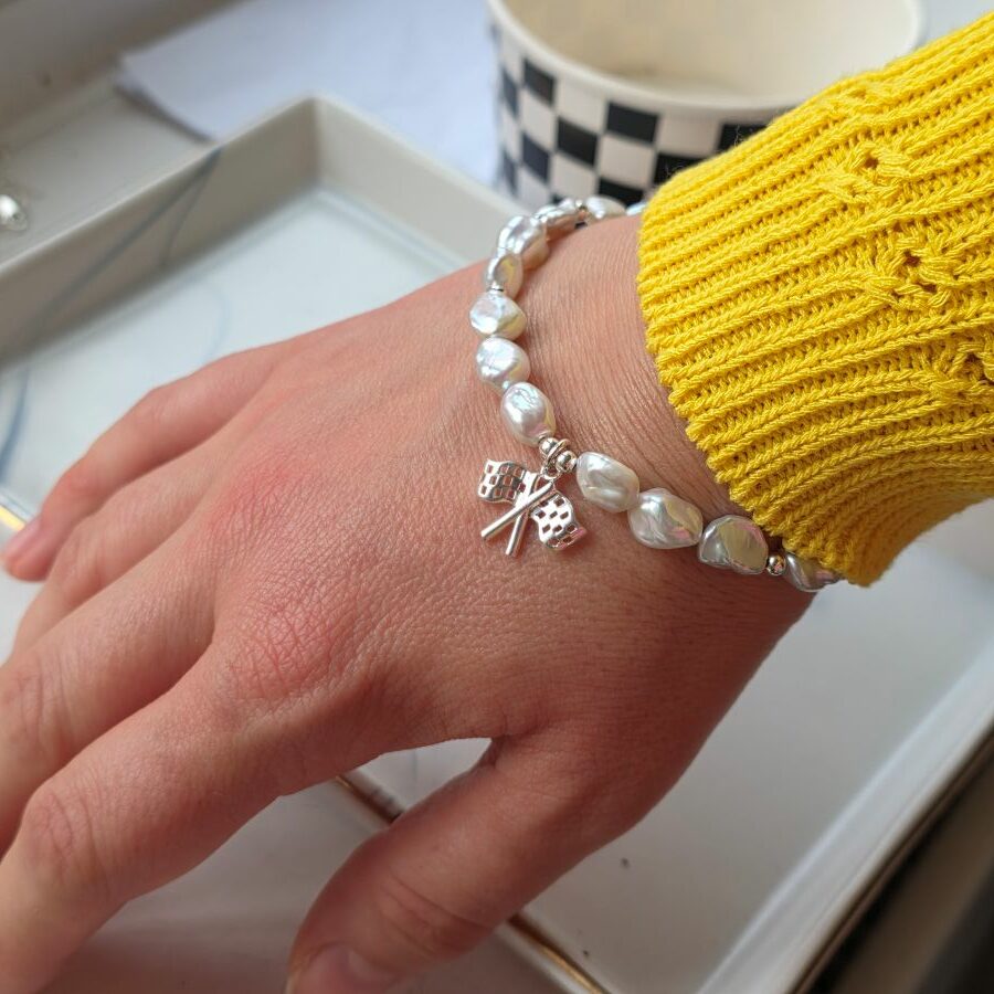 Hamilton Podium Organic Keshi Freshwater Pearl Double Flag Bracelet in Sterling Silver - Image 3