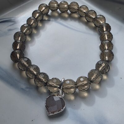 Arabella's Smokey Quartz and Chocolate Moonstone Stretchy Gemstone Bracelet - Silver