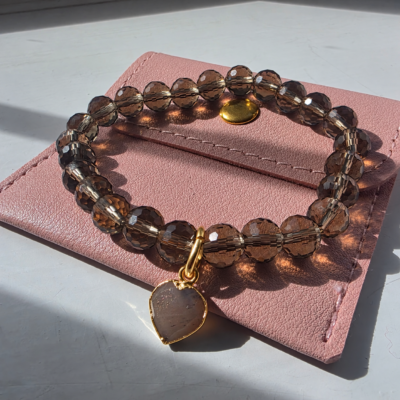 Arabella's Smokey Quartz and Chocolate Moonstone Stretchy Gemstone Bracelet - Golden