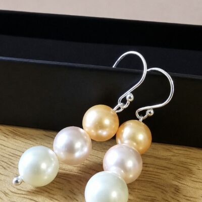 Pumpkin Spiced Paddock Pearl Drop Earrings in Sterling Silver - Pastels