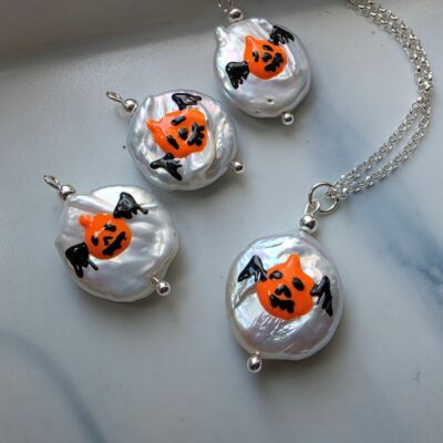 Pumpkin Harvest Keshi Freshwater Pearl Necklace in Sterling Silver