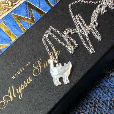 The Witches Companion Mother of Pearl Cat Necklace in Sterling Silver