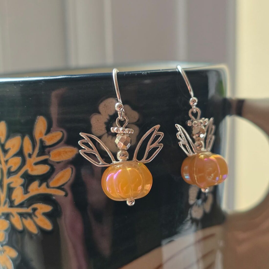 Fairy Godmother Pumpkin Drop Earrings in Sterling Silver - Image 2