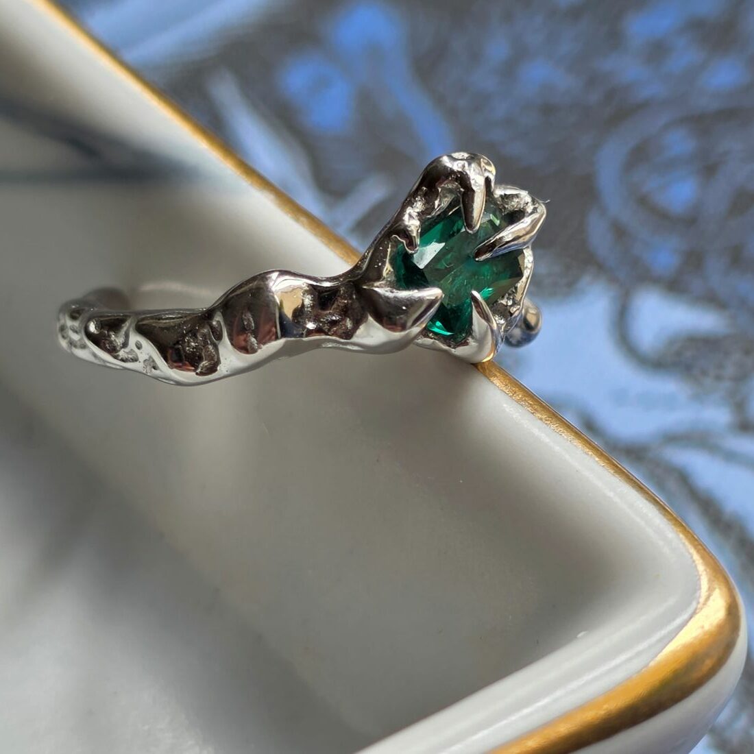 Wizard's Wish Emerald Adjustable Open Ring in Sterling Silver - Image 4