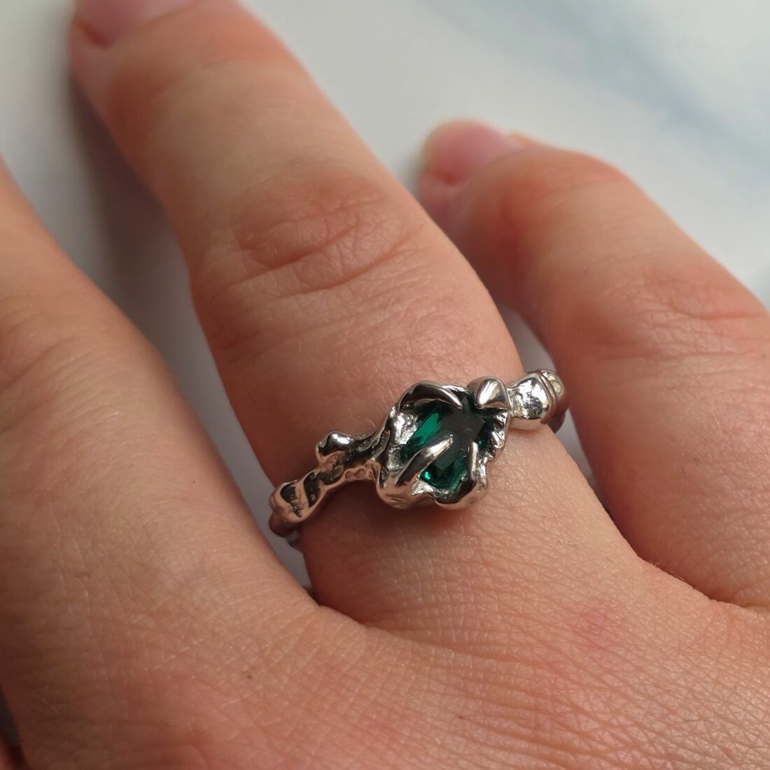 Wizard's Wish Emerald Adjustable Open Ring in Sterling Silver - Image 2