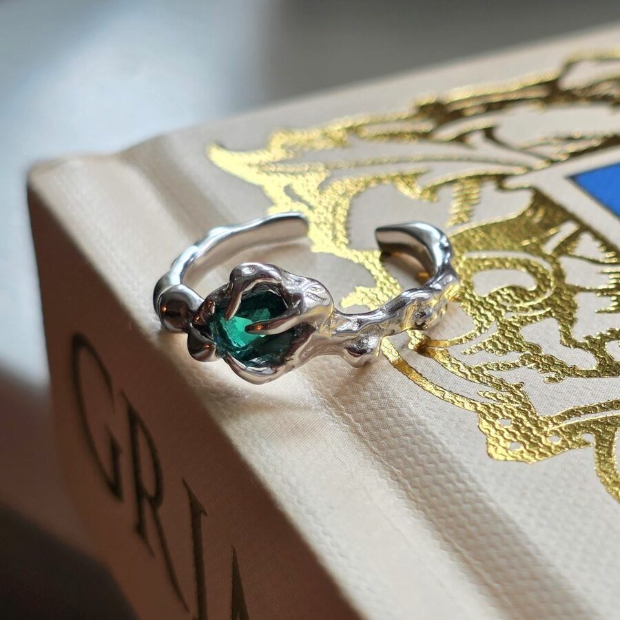 Wizard's Wish Emerald Adjustable Open Ring in Sterling Silver - Image 3
