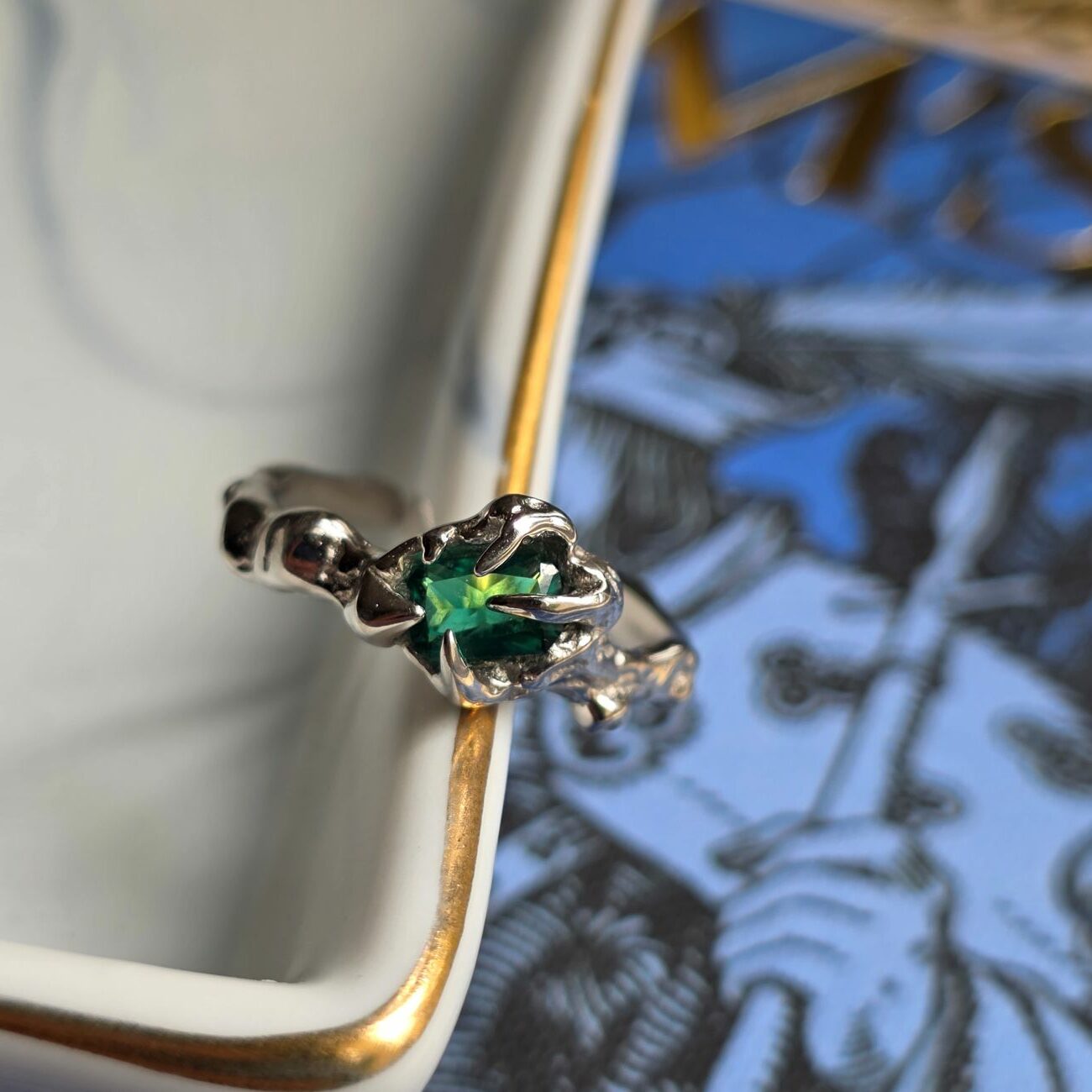 Wizard's Wish Emerald Adjustable Open Ring in Sterling Silver
