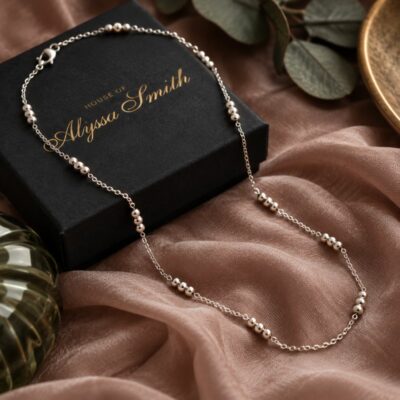 Sterling Silver Triple Bead Fancy Beaded Chain Necklace