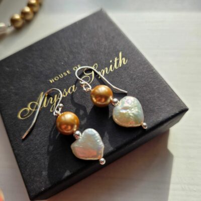 Elle Woods Limited Edition Keshi Freshwater Pearl Heart Drop Earrings in Champagne