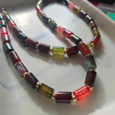 Autumn Embers Tourmaline Gemstone Long Impact Jumper Necklace in Sterling Silver