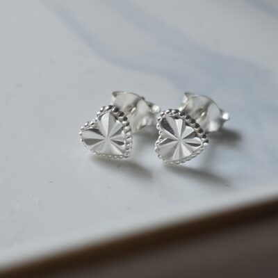 Little Starburst Heart Studs in Sterling Silver -One  Day Special