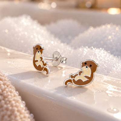 Oliver the Otter Studs in Sterling Silver